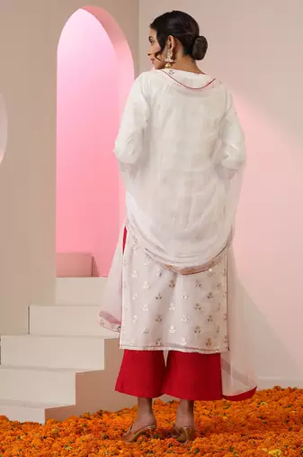 White embroidered chanderi kurta set