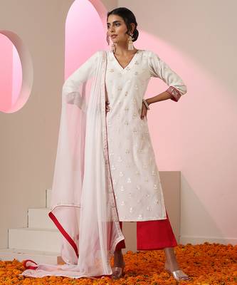 White embroidered chanderi kurta set 3