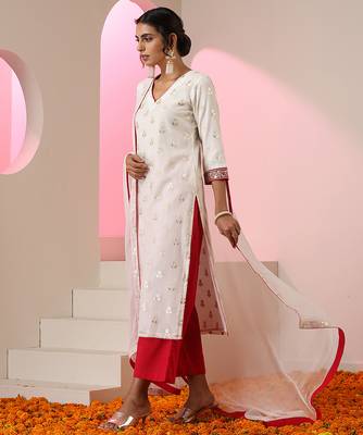 White embroidered chanderi kurta set 4