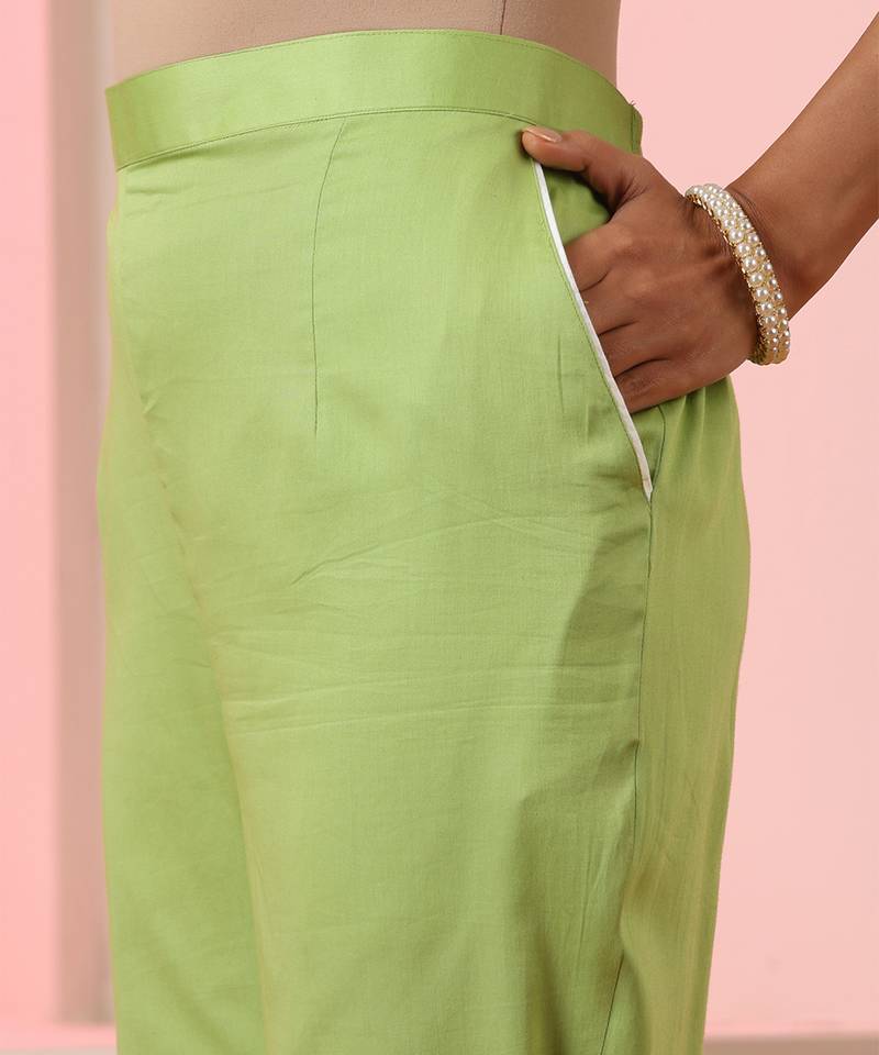 Green embroidered cotton kurta set