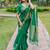 green linen silk blend saree with jamdani weaving border & floral woven design with zari pallu and brocade blouse