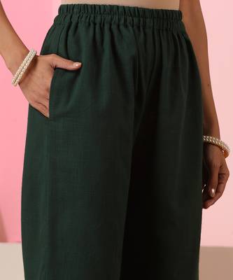 Green embroidered linen kurta set 3