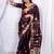brown linen silk blend saree with jamdani weaving border & floral woven design with zari pallu and brocade blouse