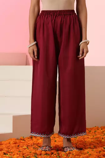 Maroon embroidered silk kurta set