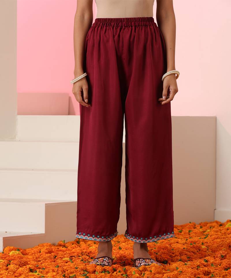 Maroon embroidered silk kurta set