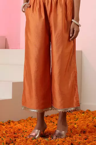Orange embroidered chanderi kurta set