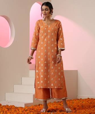 Orange embroidered chanderi kurta set 4