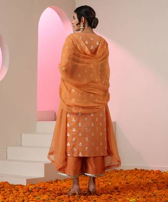 Orange embroidered chanderi kurta set 5