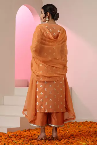 Orange embroidered chanderi kurta set