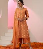 Orange embroidered chanderi kurta set