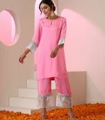 Pink plain silk kurta set