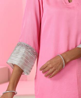 Pink plain silk kurta set 5
