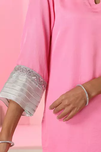 Pink plain silk kurta set
