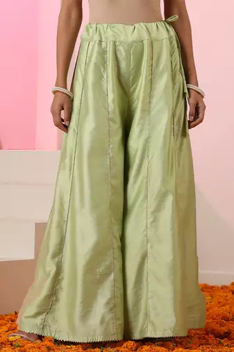 Green embroidered chanderi kurta set