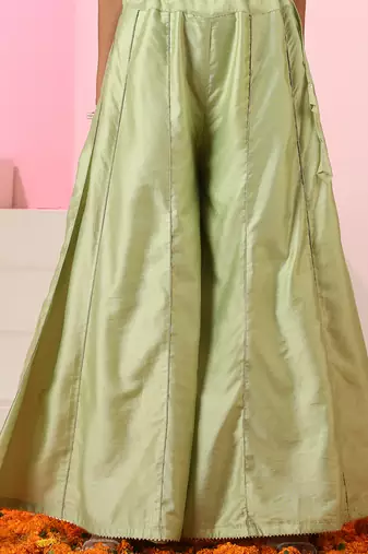 Green embroidered chanderi kurta set