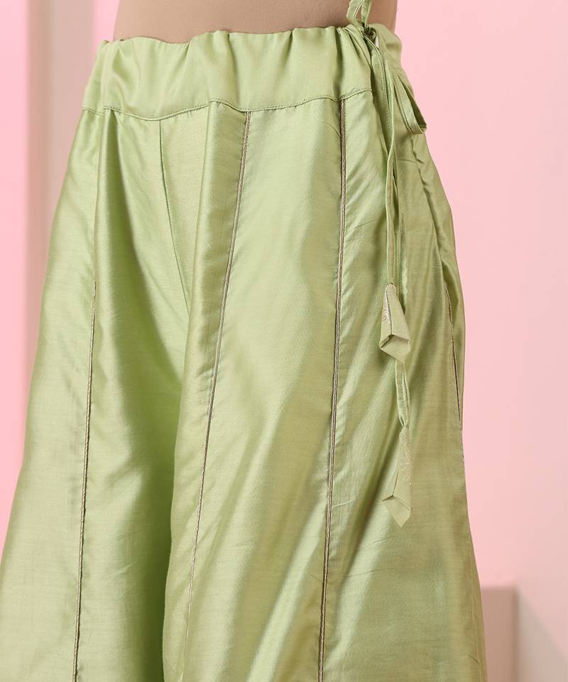 Green embroidered chanderi kurta set