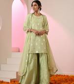 Green embroidered chanderi kurta set