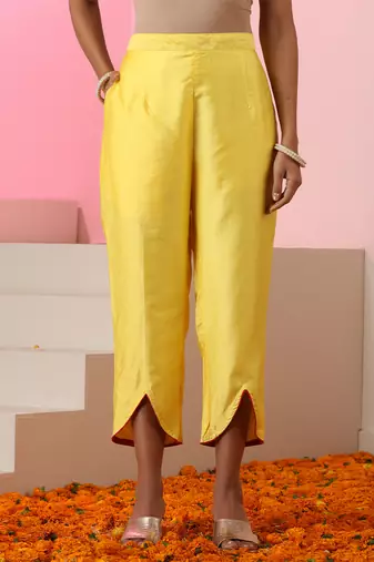 Yellow embroidered chanderi kurta set