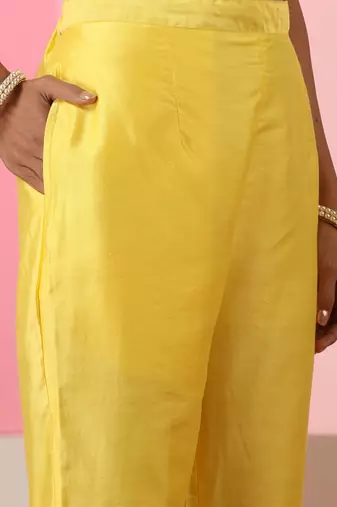 Yellow embroidered chanderi kurta set