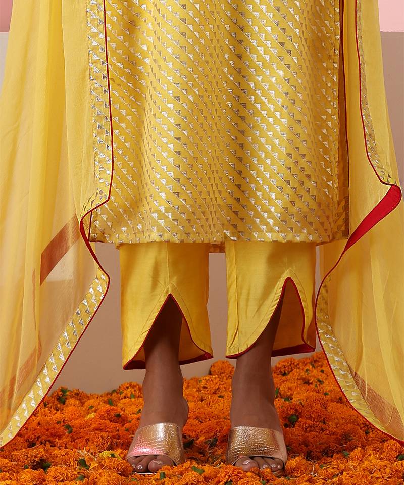 Yellow embroidered chanderi kurta set