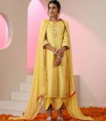 Yellow embroidered chanderi kurta set