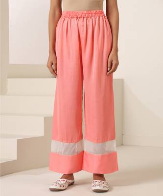 Peach plain silk kurta set 2