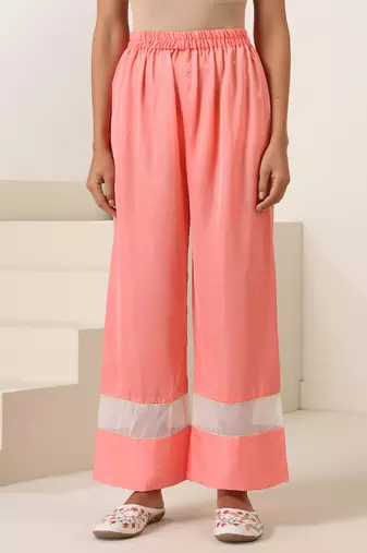 Peach plain silk kurta set