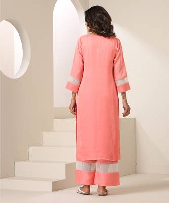 Peach plain silk kurta set 3