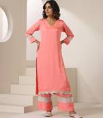 Peach plain silk kurta set