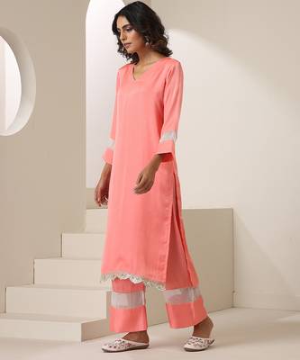 Peach plain silk kurta set 4