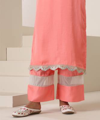 Peach plain silk kurta set 5