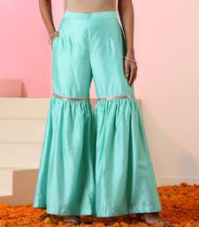 Blue embroidered chanderi gharara set