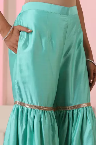 Blue embroidered chanderi gharara set