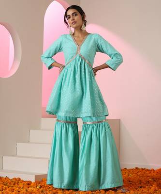Blue embroidered chanderi gharara set 4