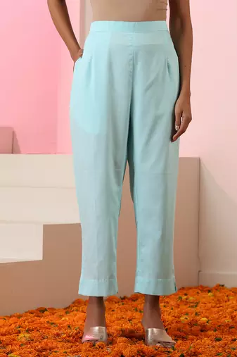 Blue plain cotton anarkali