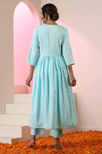Blue plain cotton anarkali