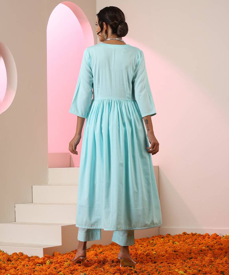 Blue plain cotton anarkali