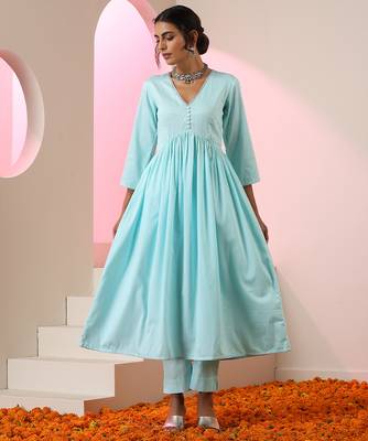 Blue plain cotton anarkali 5