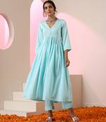 Blue plain cotton anarkali