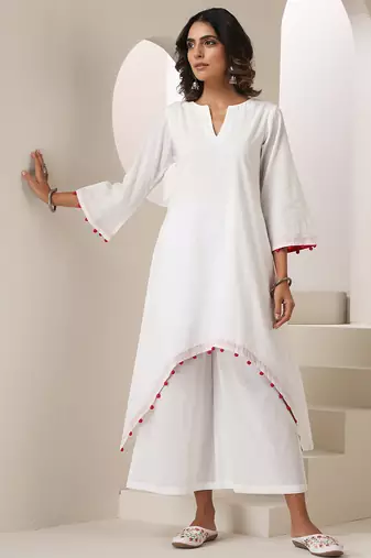 White plain muslin kurta set