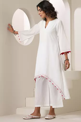 White plain muslin kurta set