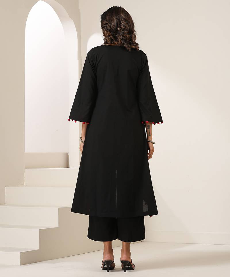 Black plain muslin kurta set