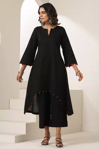Black plain muslin kurta set