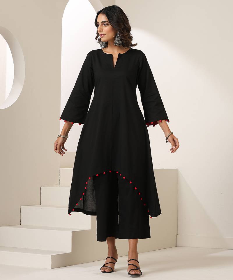 Black plain muslin kurta set
