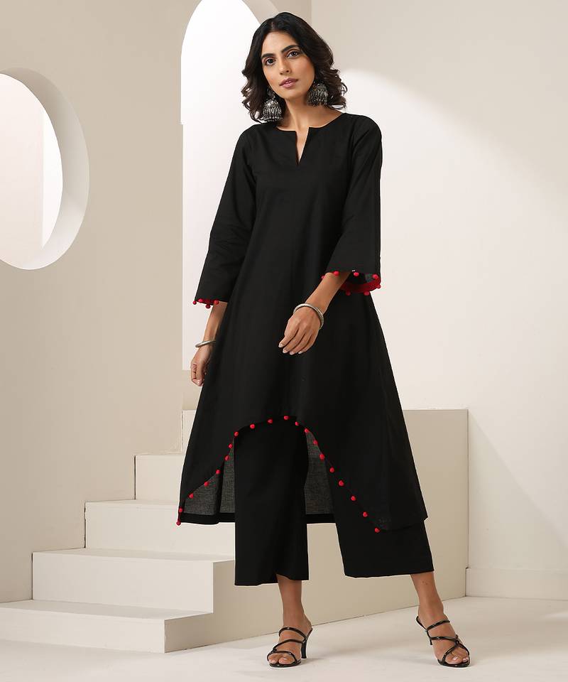 Black plain muslin kurta set