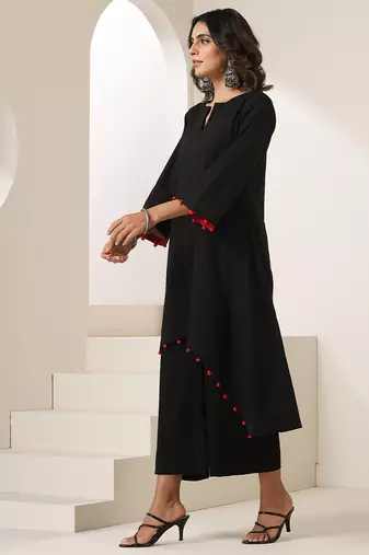 Black plain muslin kurta set