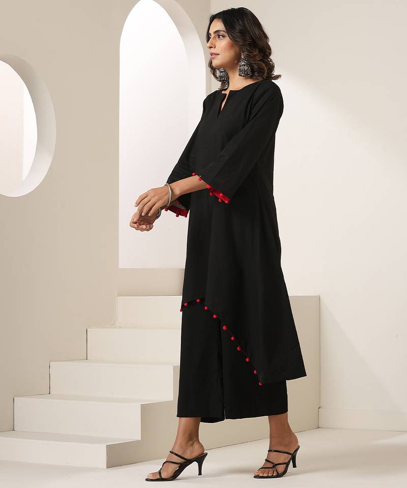 Black plain muslin kurta set