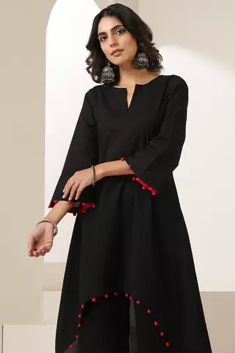 Black plain muslin kurta set