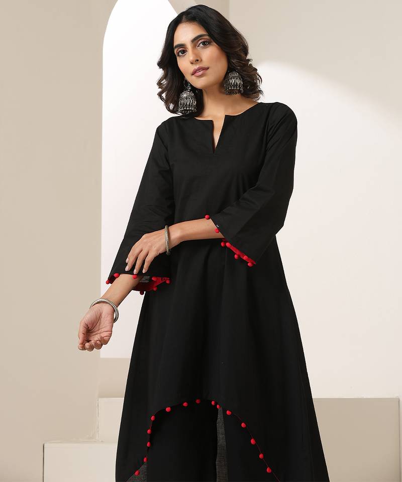 Black plain muslin kurta set