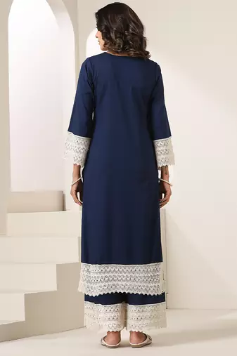 Blue plain muslin kurta set